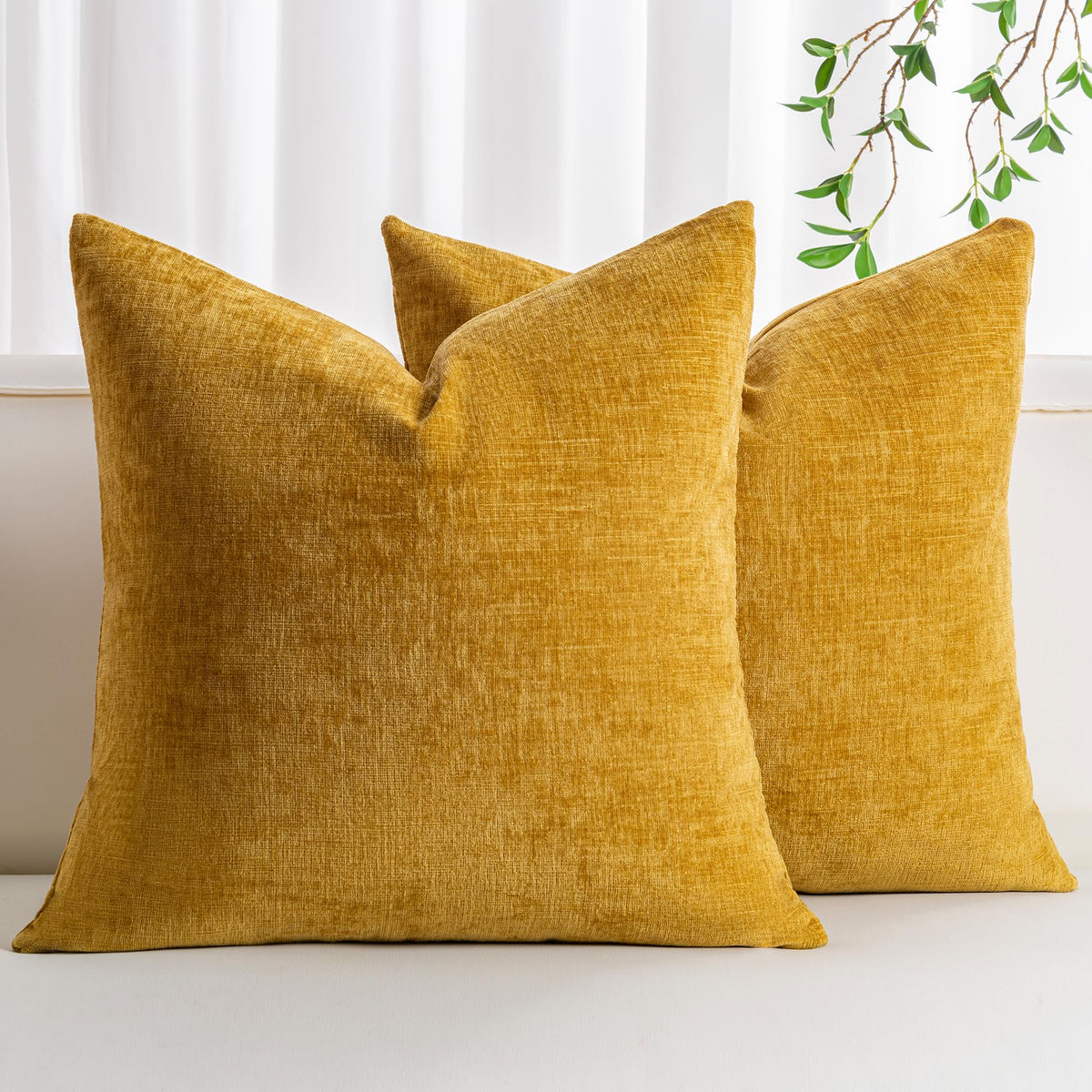 Pack of 2 Chenille Decorative Throw Pillow Covers 18x18 Inch Navy Blue