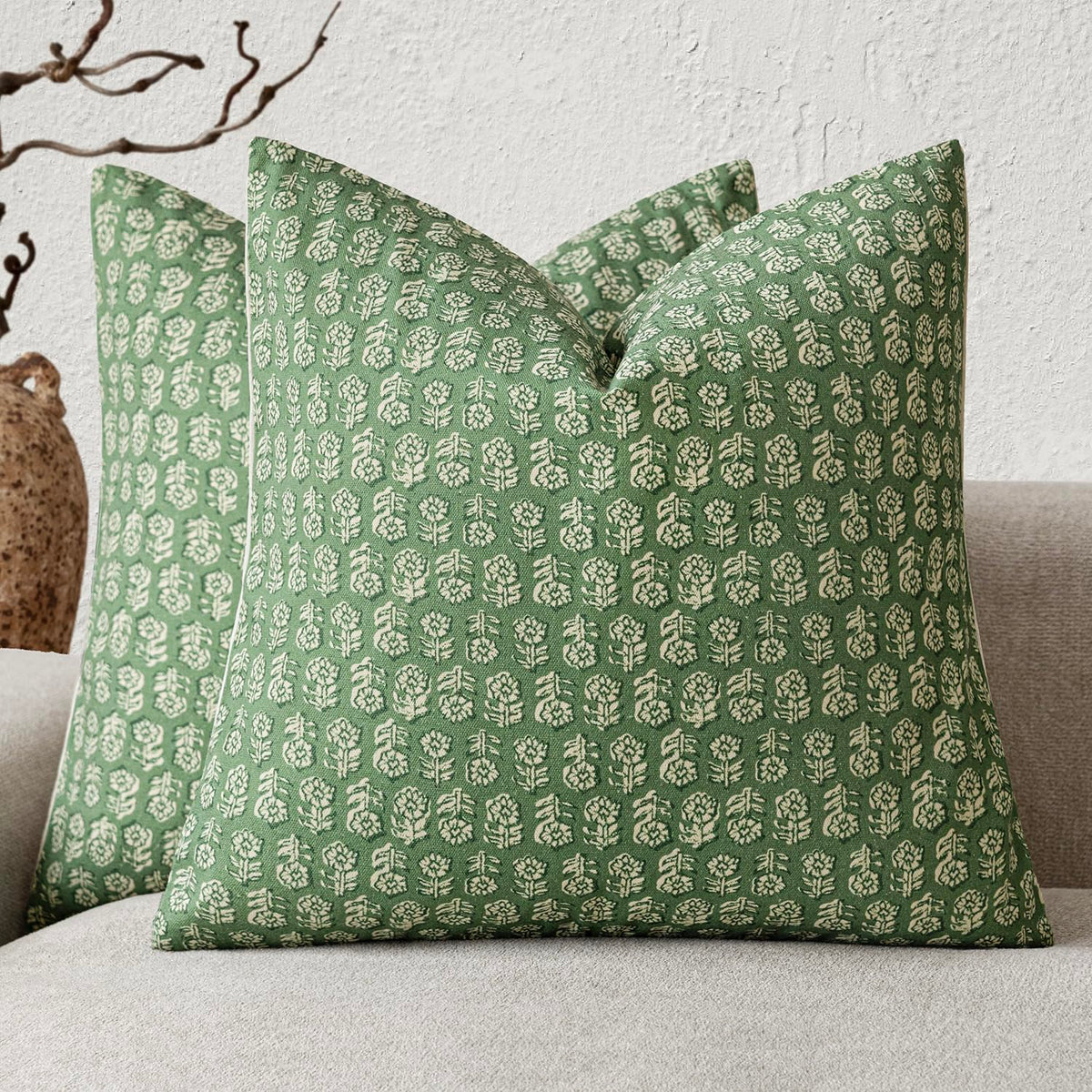 Foindtower Decorative Floral Print Throw Pillow Covers 18×18 Inch,Tan Taupe