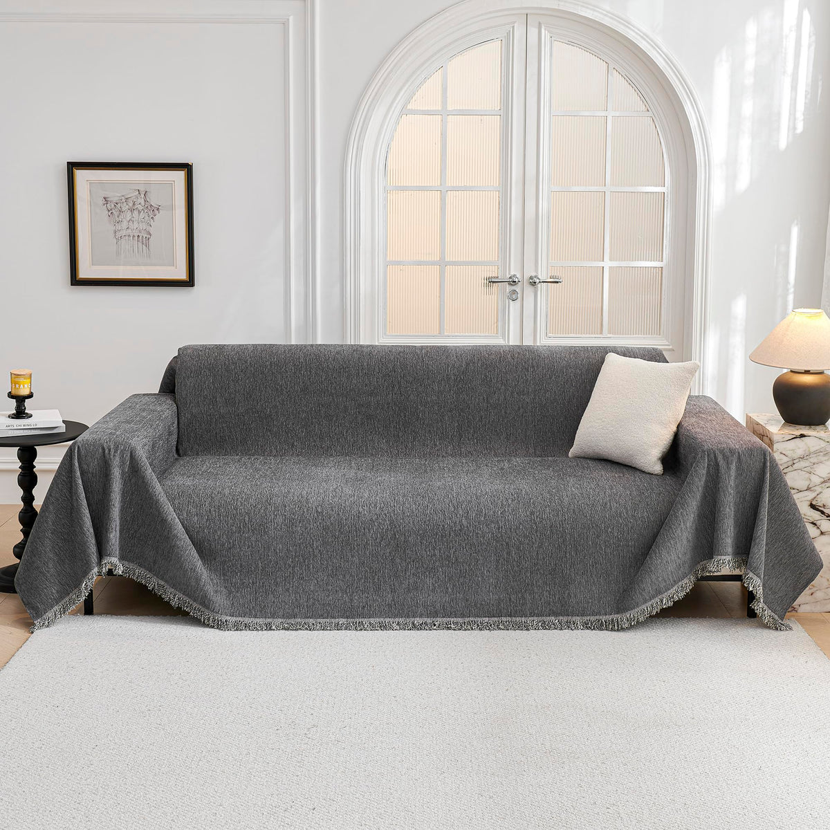 MYSKY HOME Couch Cover for Dogs, Washable Couch Covers, Non Slip Couch Sofa Cover, Couch Cover 2 Cushion Sofa Dogs Furniture Protector with Tassels Chenille Sofa Covers for Pets, 71"x118", Moss Green