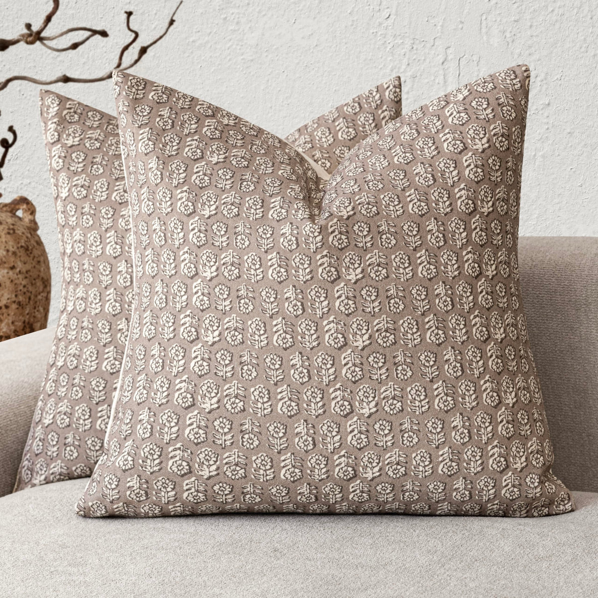 Foindtower Decorative Floral Print Throw Pillow Covers 18×18 Inch,Tan Taupe