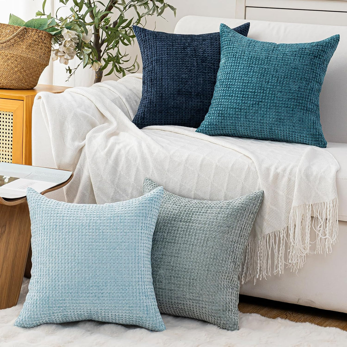 Pack of 4 Throw Pillow Covers 18x18” Boho Cushion Covers for Living Room