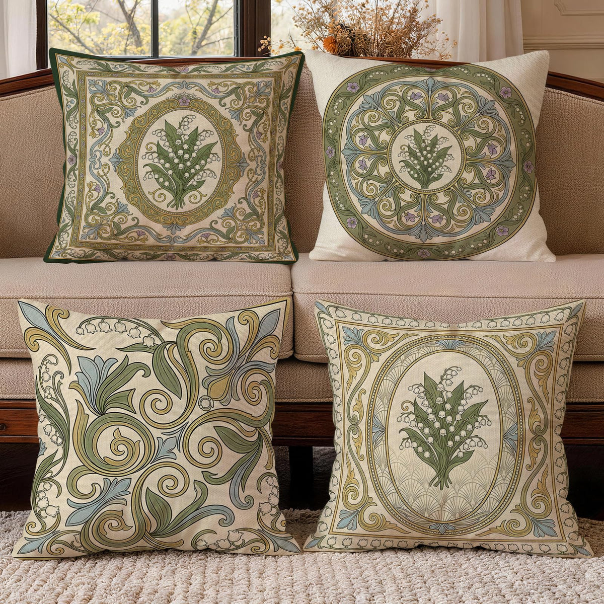 OBSEDE Rustic Neutral Boho Floral Throw Pillow Covers 18x18 Inch Set of 4