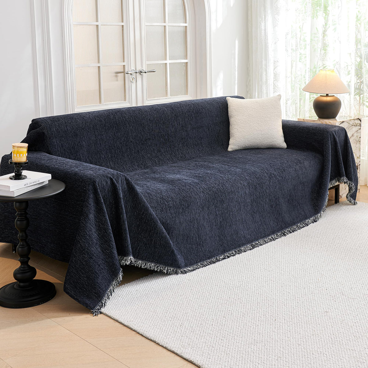 MYSKY HOME Couch Cover for Dogs, Washable Couch Covers, Non Slip Couch Sofa Cover, Couch Cover 2 Cushion Sofa Dogs Furniture Protector with Tassels Chenille Sofa Covers for Pets, 71"x118", Moss Green