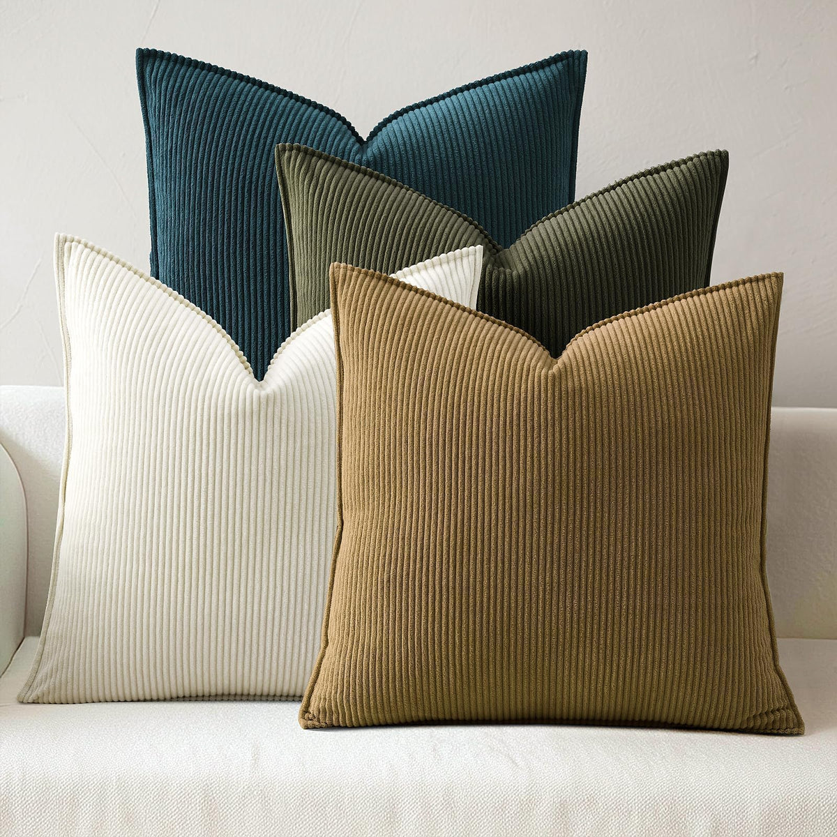 Pack of 4 Throw Pillow Covers Corduroy 18x18 Inch,Maillard Tones