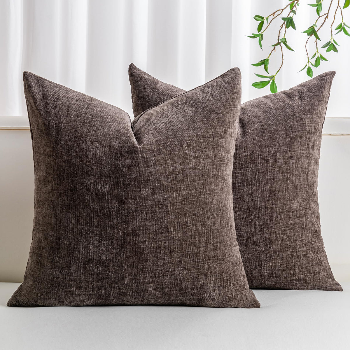 Pack of 2 Chenille Decorative Throw Pillow Covers 18x18 Inch Navy Blue