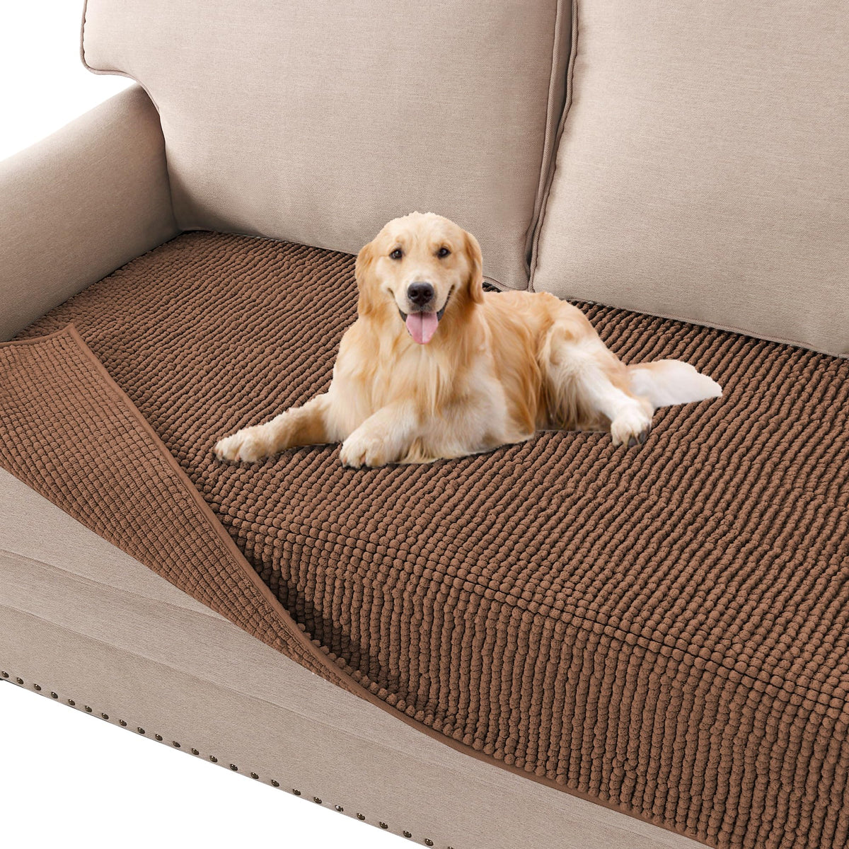 H.VERSAILTEX Plush Chenille Pet Couch Covers for Sofa Thick Soft Sofa Cover for 3 Cushion Couch Anti Slip Couch Cover Furniture Protector for Dog, Pet, Cat (35" x 74", Grey)