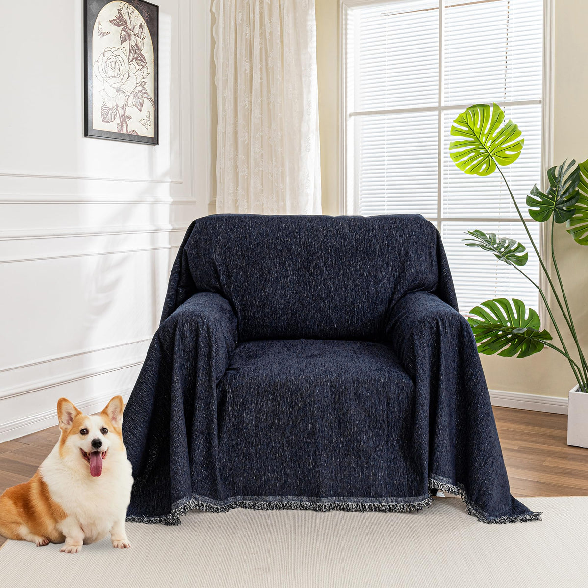MYSKY HOME Couch Cover for Dogs, Washable Couch Covers, Non Slip Couch Sofa Cover, Couch Cover 2 Cushion Sofa Dogs Furniture Protector with Tassels Chenille Sofa Covers for Pets, 71"x118", Moss Green