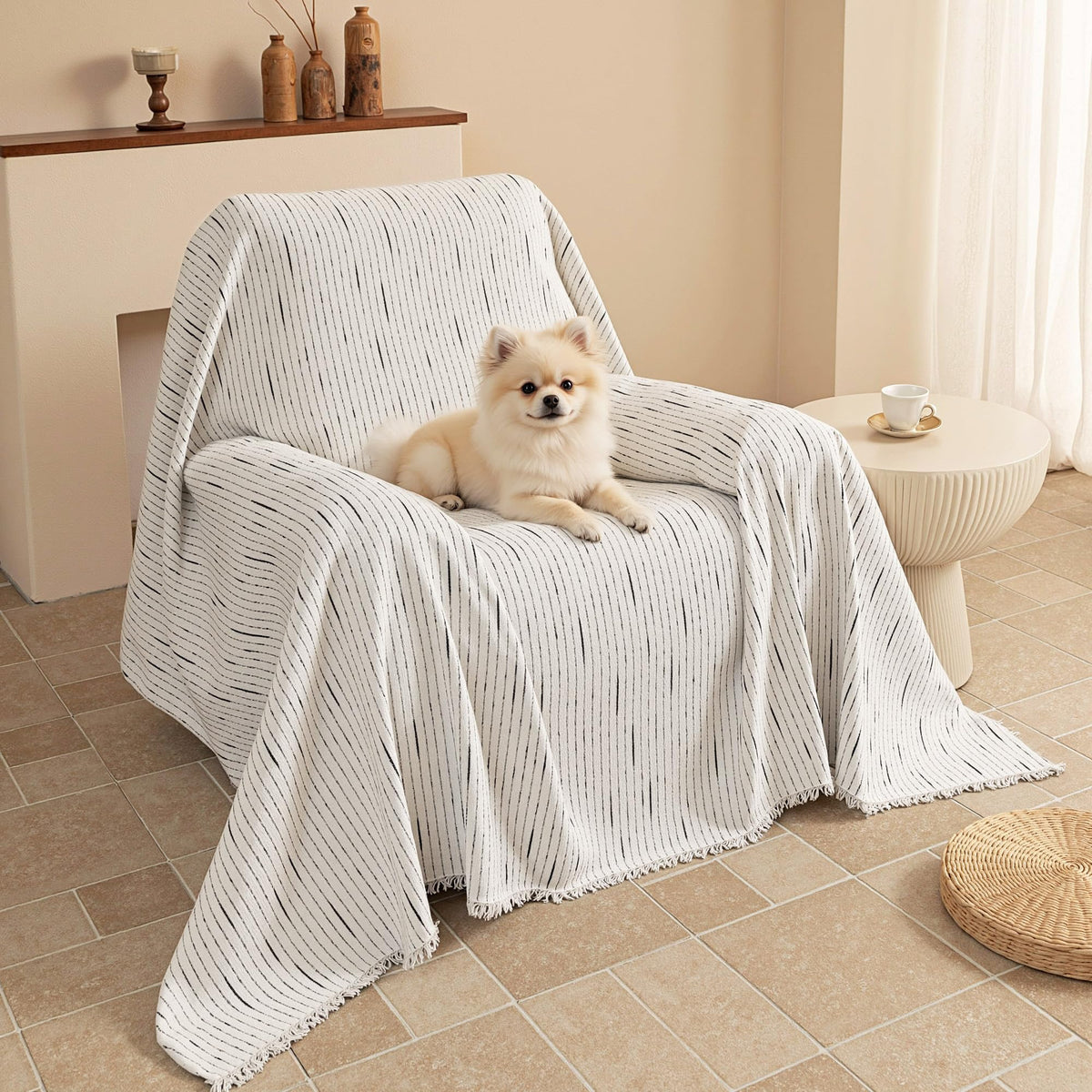 MYSKY HOME Couch Cover for Dogs, Washable Couch Covers, Non Slip Couch Sofa Cover, Couch Cover 2 Cushion Sofa Dogs Furniture Protector with Tassels Chenille Sofa Covers for Pets, 71"x118", Moss Green