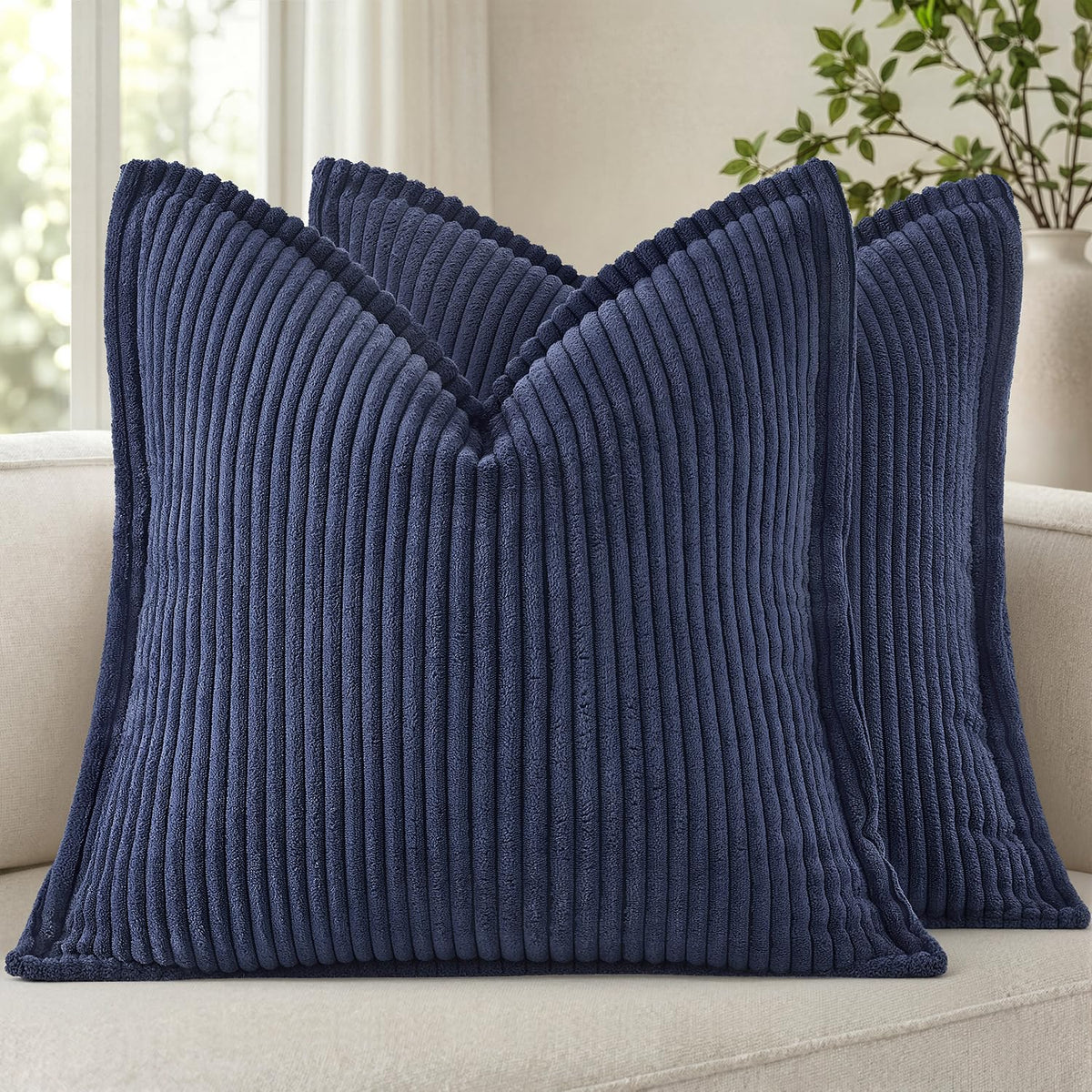 MIULEE Couch Pillow Covers 18x18 Cream White Textured Corduroy