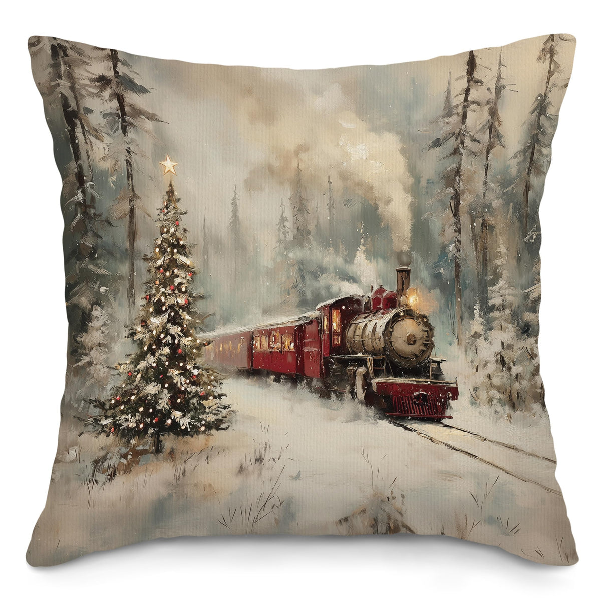 Vintage Christmas Tree Fireplace Throw Pillow Covers