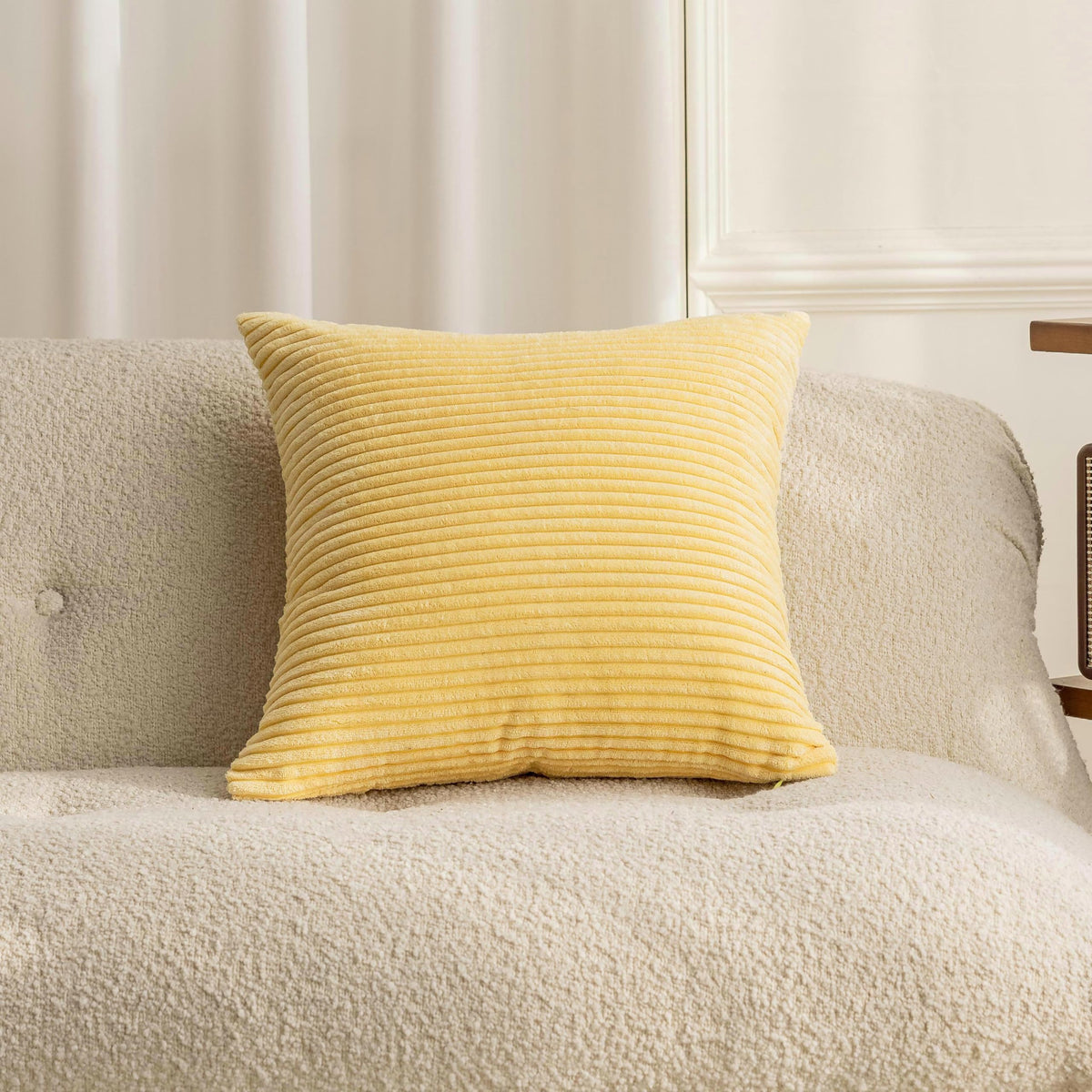 Home Brilliant Mustard Yellow Throw Pillow Cover 18x18 Decorative Plush Corduroy Striped Fall Decor Throw Pillow Cushion Cover for Couch Bed Decor, 18 x 18 (45x45), Sunflower Yellow