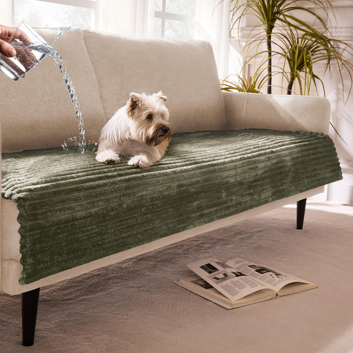 Dual Non-Slip Couch Cover for Dogs Waterproof, Fuzzy Soft Pet Couch Covers for Sofa 3 Cushion, Pet Friendly Soft Dog Bed Covers Sofa Cover Washable (Navy Blue, 33" x 75" 1 Pack)