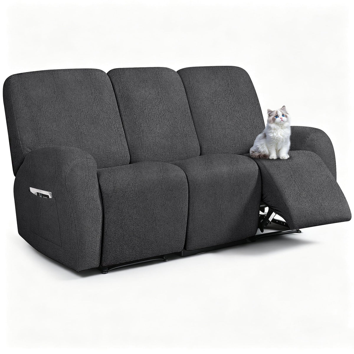 ANARACHON Leather Look Recliner Couch Cover, 8-Pieces Stretch Recliner Sofa Covers, Soft Reclining Slipcover, Washable Furniture Protector for Pets (3 Seater, Brown)