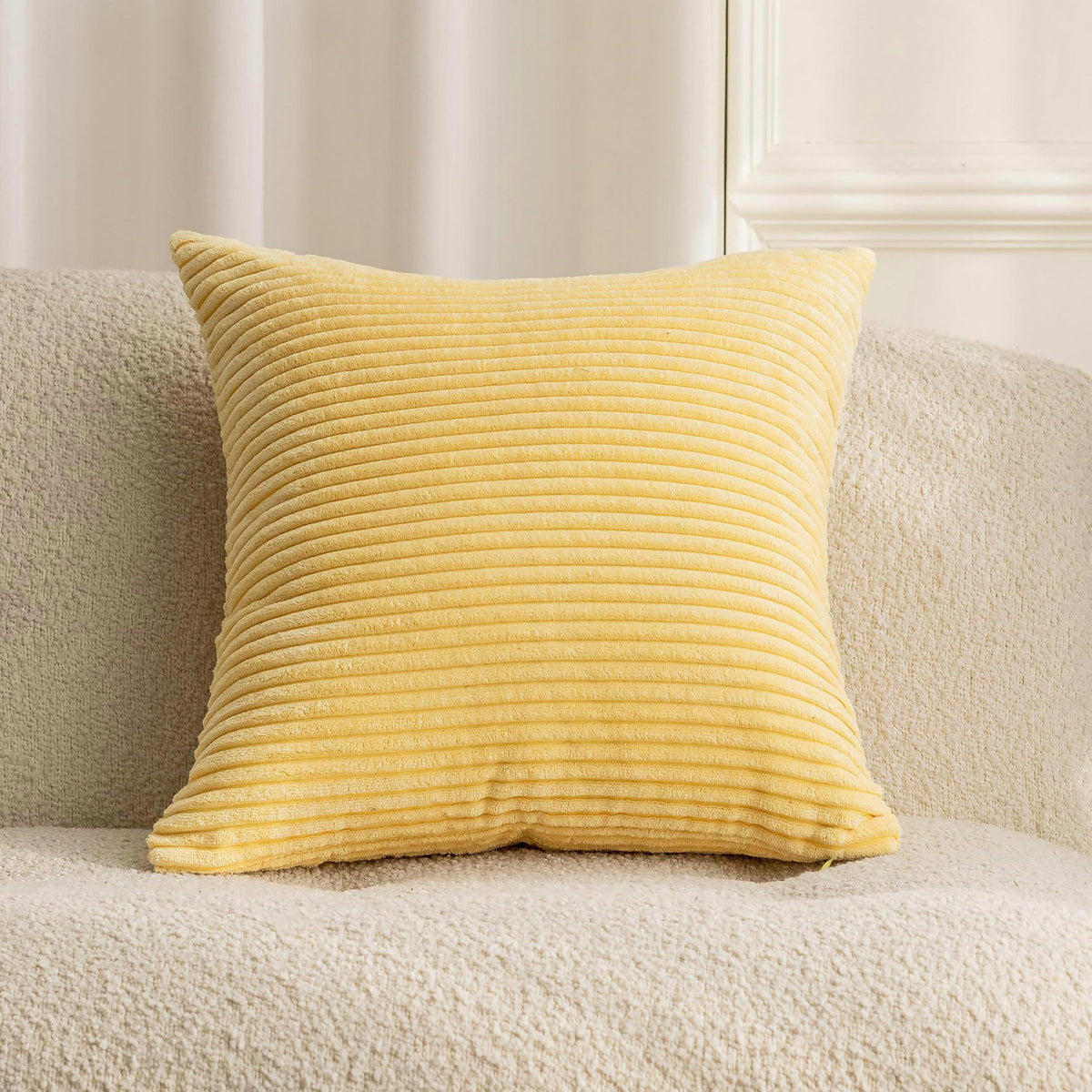 Home Brilliant Mustard Yellow Throw Pillow Cover 18x18 Decorative Plush Corduroy Striped Fall Decor Throw Pillow Cushion Cover for Couch Bed Decor, 18 x 18 (45x45), Sunflower Yellow