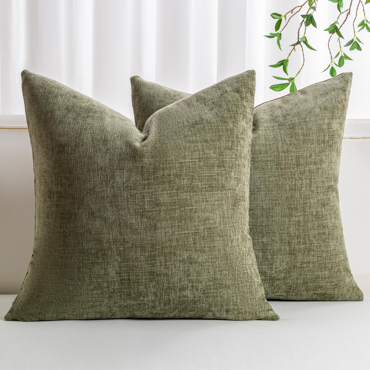 Pack of 2 Chenille Decorative Throw Pillow Covers 18x18 Inch Navy Blue