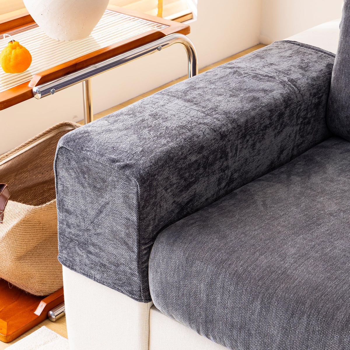 WEYOND Couch Cushion Covers L Shaped Sectional, 3PC Seat Covers, Dark Grey