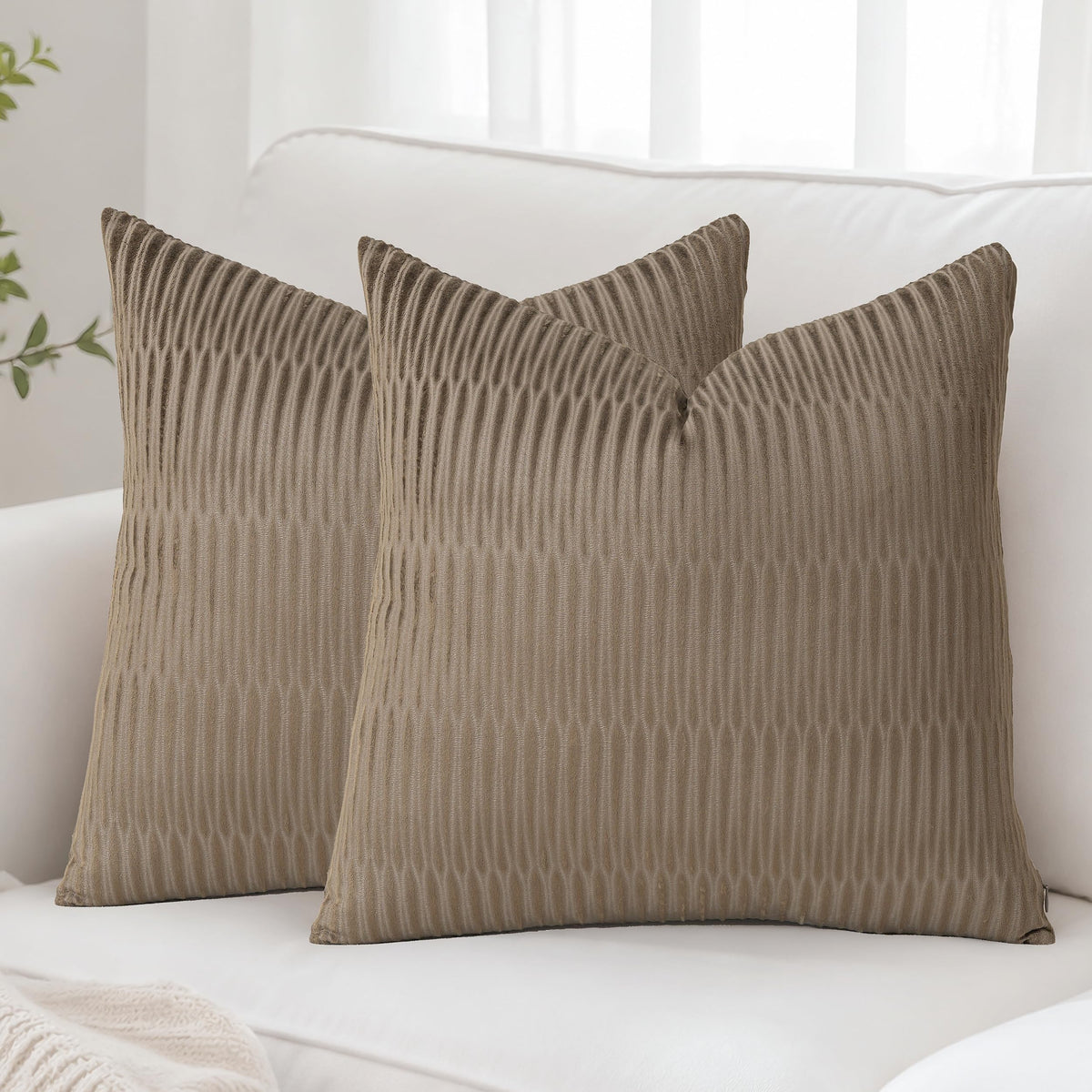 Embossed Velvet Pillow Covers 18x18 Set of 4, Neutral Brown Grey Cream Soft Decorative Throw Pillow Covers, Luxury Textured Cushion Covers for Couch Sofa Bed, Neutral Home Decor