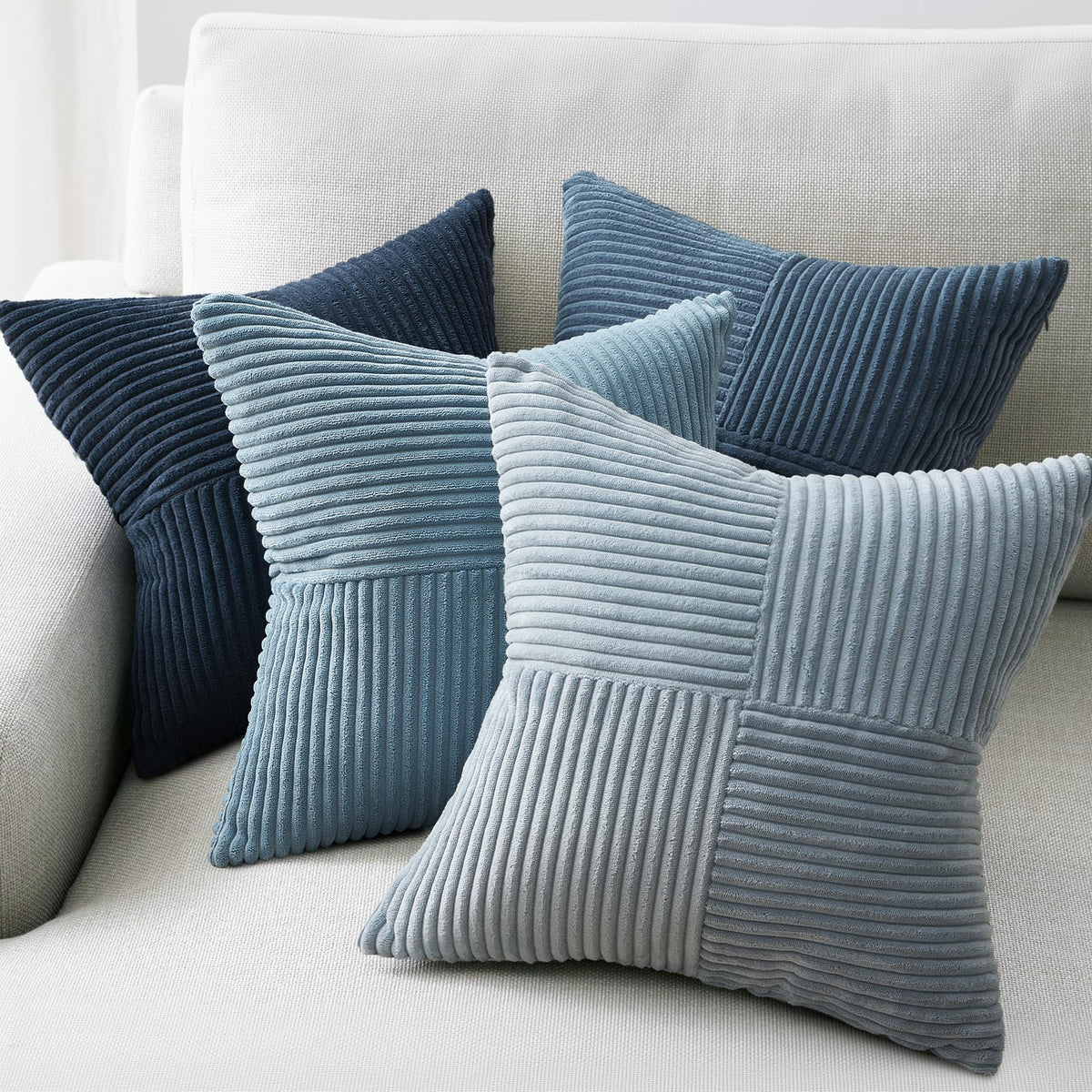 Topfinel Decorative Neutral Gray Throw Pillow Covers for Couch,Boho Cozy Soft Cushion Covers Set of 4 with Corduroy,Accent Pillowcases for Sofa,Bed,Living Room Home Decor 18×18 Inch (Cream,Grey)