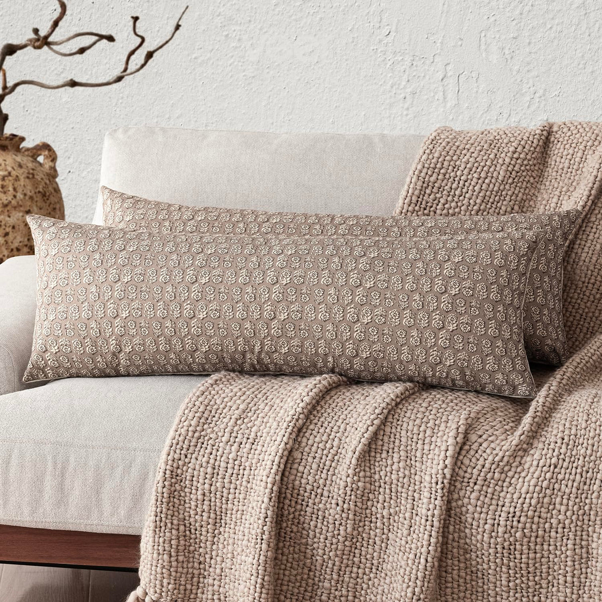 Foindtower Decorative Floral Print Throw Pillow Covers 18×18 Inch,Tan Taupe