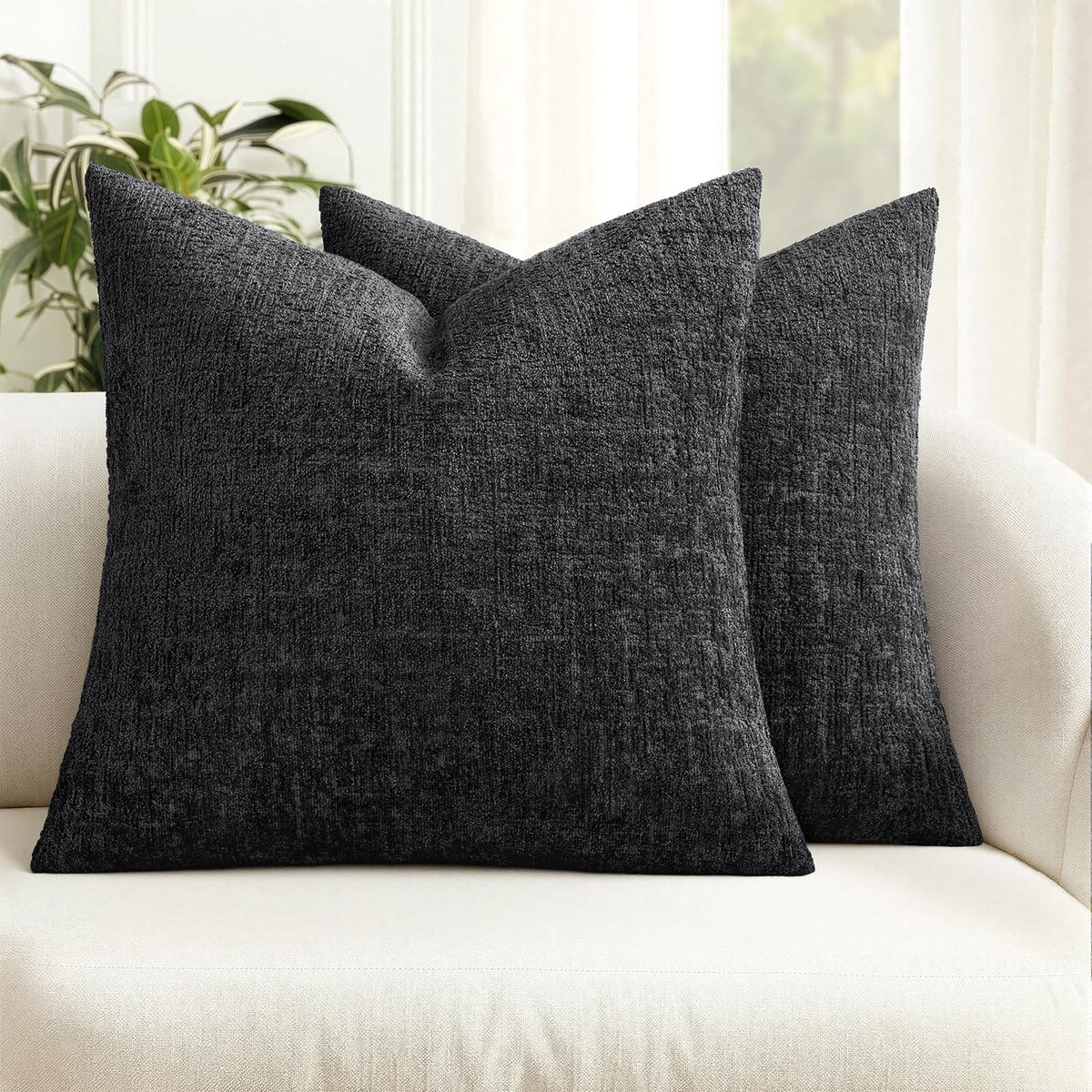 MIULEE Couch Pillow Covers Textured Chenille Home Decor 18x18 Beige