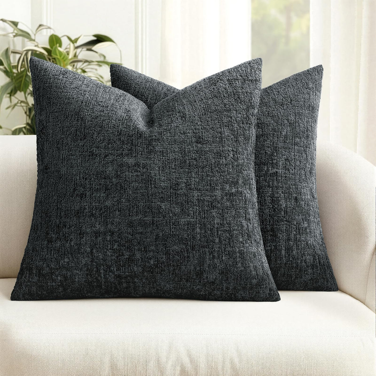 MIULEE Couch Pillow Covers Textured Chenille Home Decor 18x18 Beige