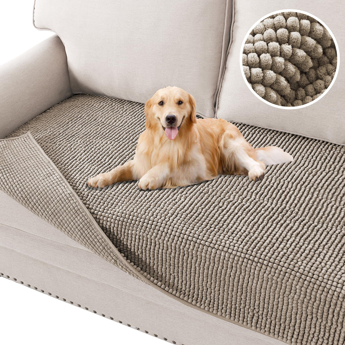 H.VERSAILTEX Plush Chenille Pet Couch Covers for Sofa Thick Soft Sofa Cover for 3 Cushion Couch Anti Slip Couch Cover Furniture Protector for Dog, Pet, Cat (35" x 74", Grey)