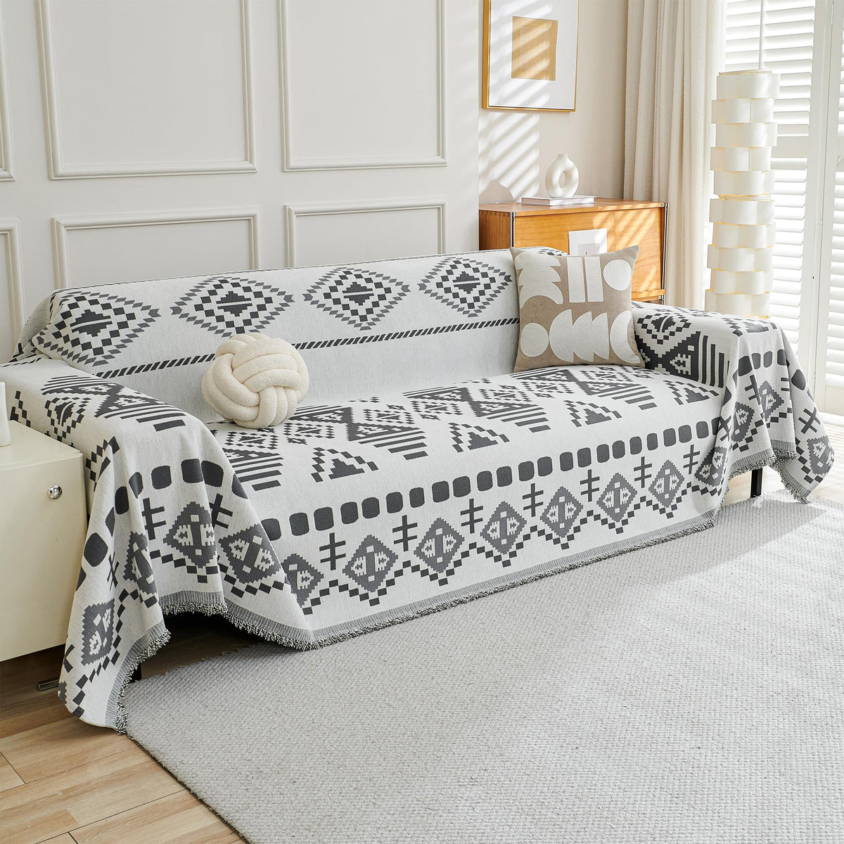 MEETSKY Couch Cover Sofa Covers Couch Covers for 3 Cushion Couch Sofa Pet Friendly, L Shaped Sectional Sofa Covers Washable Simply Put Sofa Throw Cover for Dogs, 91" x 134", Beige