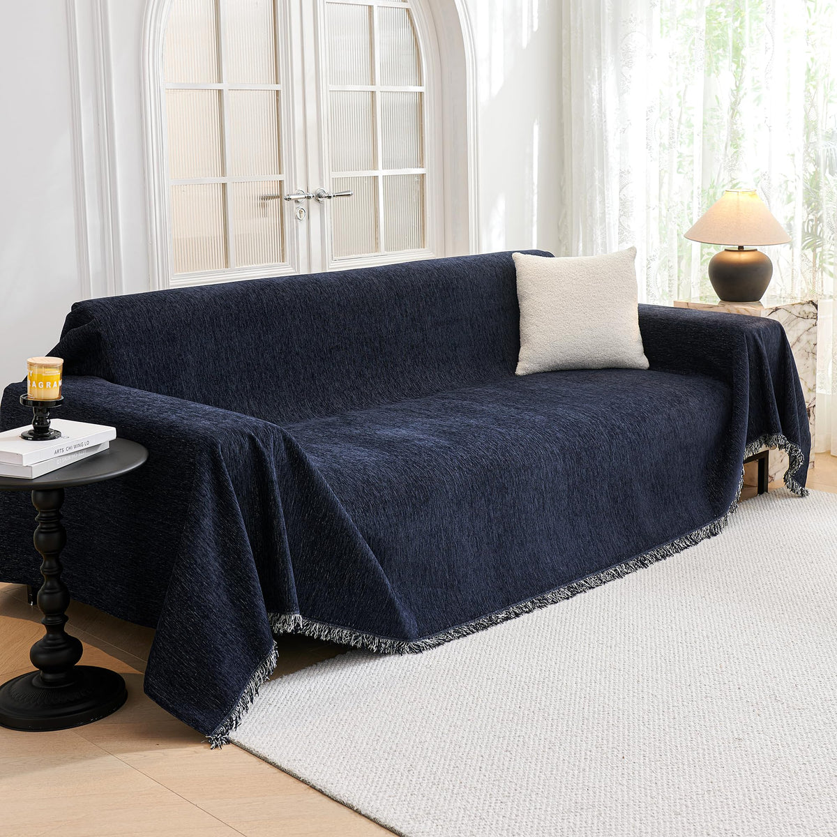 MYSKY HOME Couch Cover for Dogs, Washable Couch Covers, Non Slip Couch Sofa Cover, Couch Cover 2 Cushion Sofa Dogs Furniture Protector with Tassels Chenille Sofa Covers for Pets, 71"x118", Moss Green