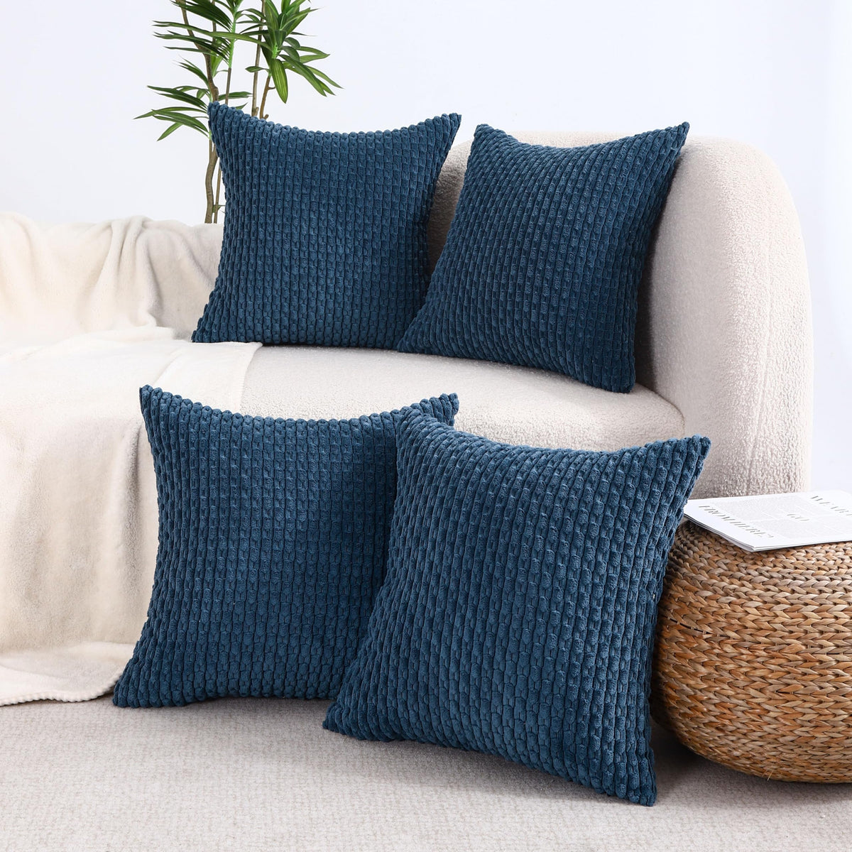 VAKADO Couch Throw Pillow Covers 18x18 Set of 4 Decorative Neutral Corduroy Boho Rustic Farmhouse Cushion Case Square for Home Decor Sofa Living Room Bed