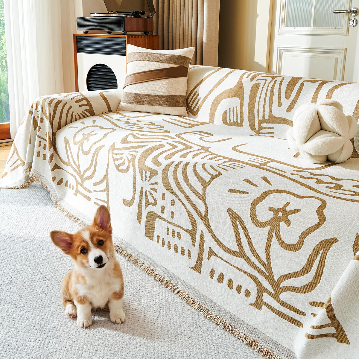 MYSKY HOME Couch Cover for Dogs, Washable Couch Covers, Non Slip Couch Sofa Cover, Couch Cover 2 Cushion Sofa Dogs Furniture Protector with Tassels Chenille Sofa Covers for Pets, 71"x118", Moss Green