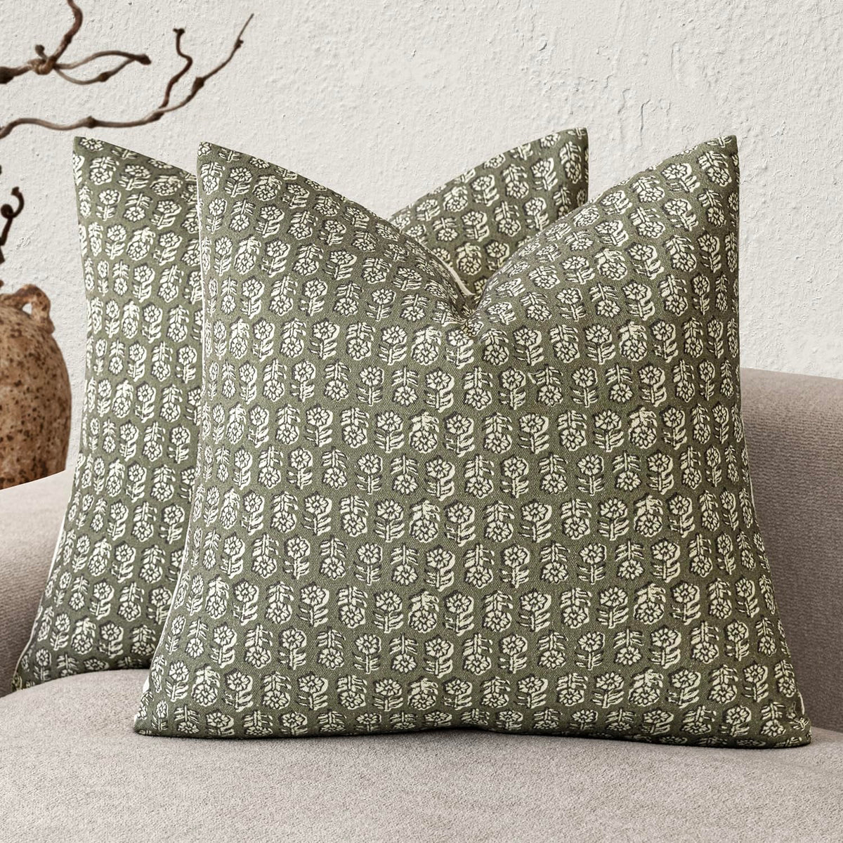 Foindtower Decorative Floral Print Throw Pillow Covers 18×18 Inch,Tan Taupe