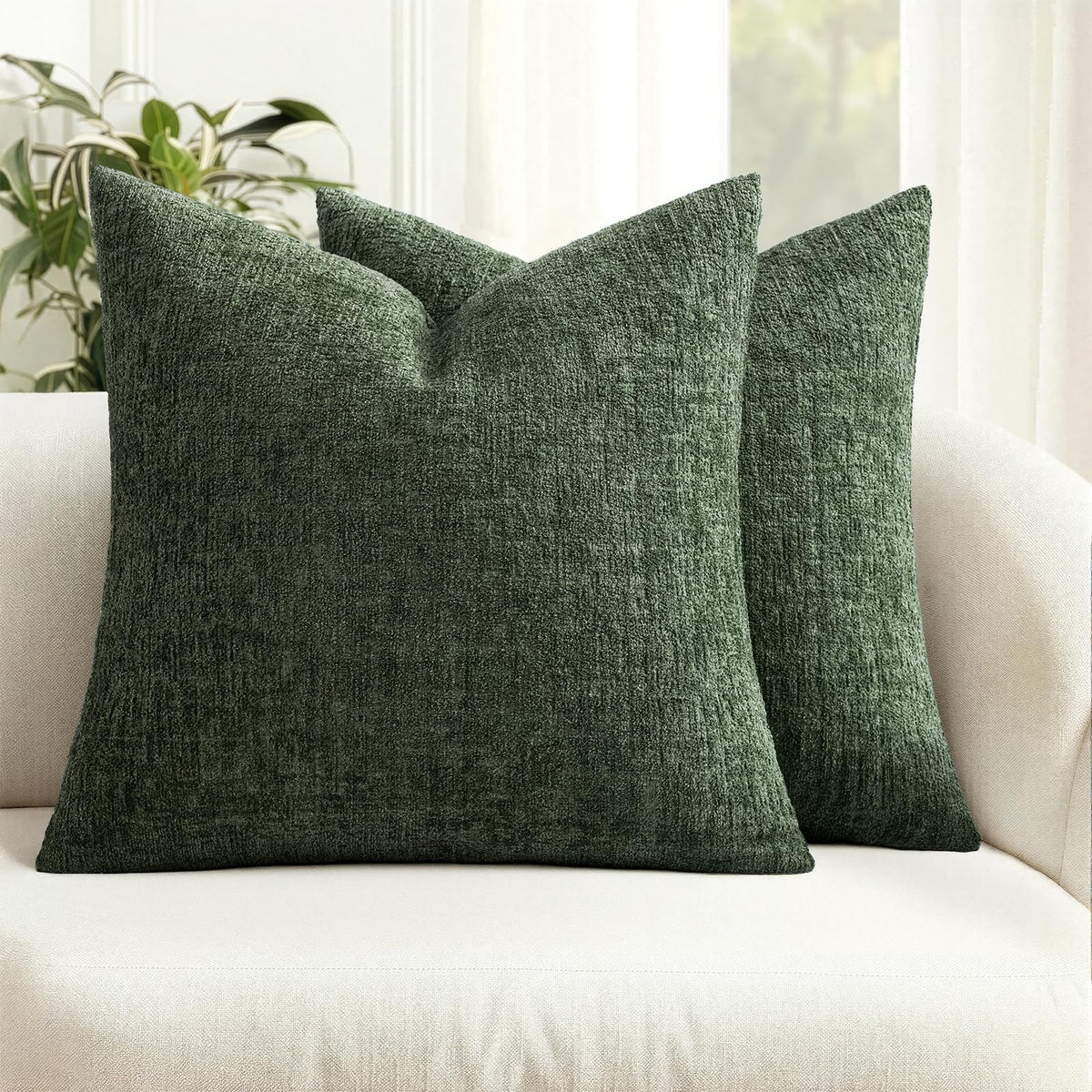 MIULEE Couch Pillow Covers Textured Chenille Home Decor 18x18 Beige