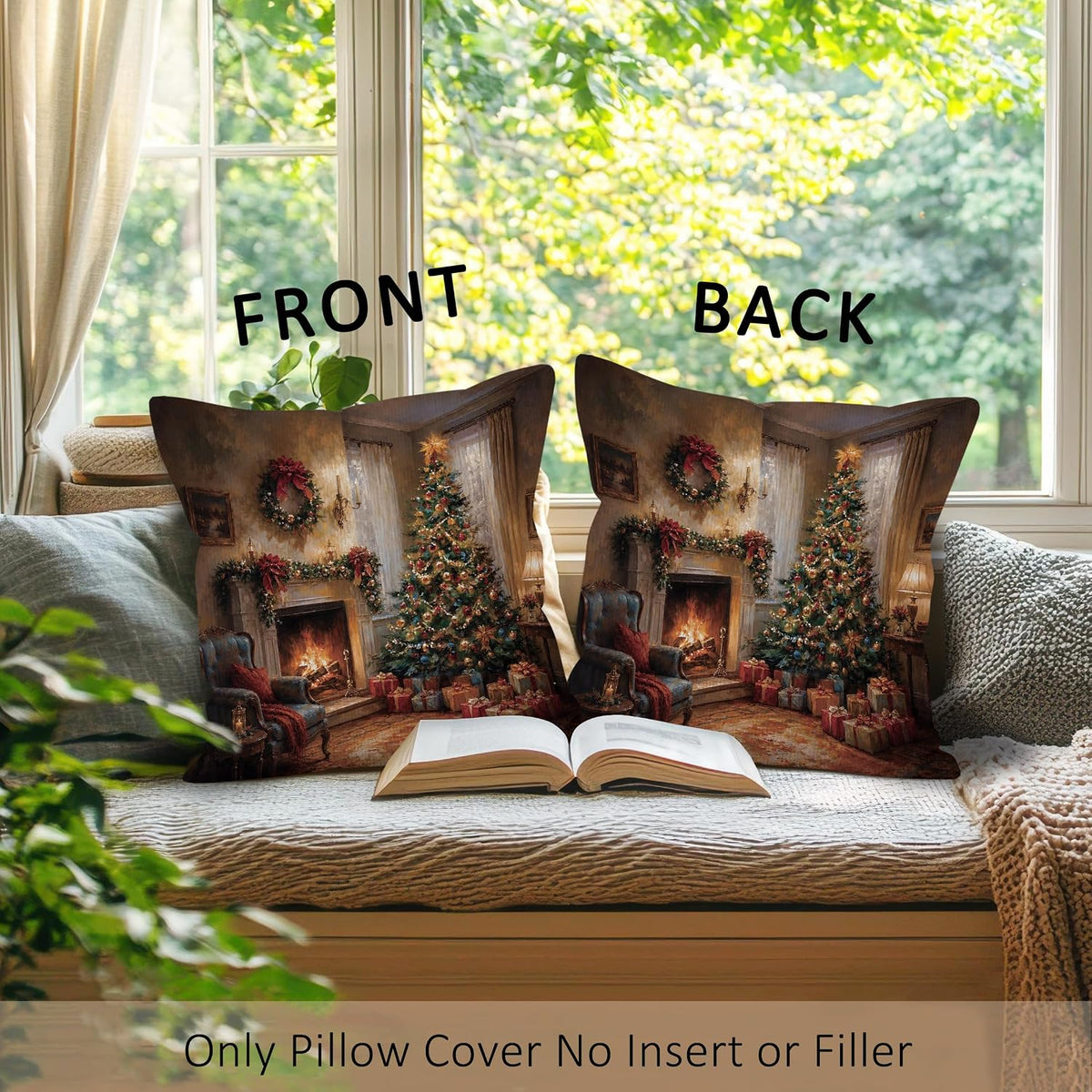 Vintage Christmas Tree Fireplace Throw Pillow Covers