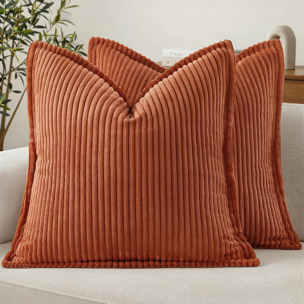 MIULEE Couch Pillow Covers 18x18 Cream White Textured Corduroy