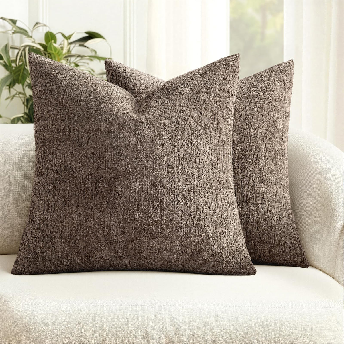 MIULEE Couch Pillow Covers Textured Chenille Home Decor 18x18 Beige