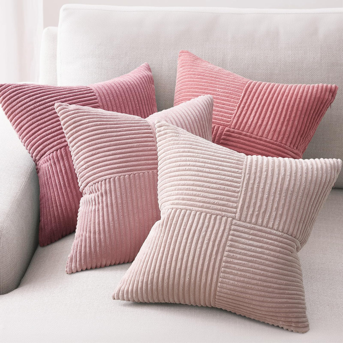 Topfinel Decorative Neutral Gray Throw Pillow Covers for Couch,Boho Cozy Soft Cushion Covers Set of 4 with Corduroy,Accent Pillowcases for Sofa,Bed,Living Room Home Decor 18×18 Inch (Cream,Grey)