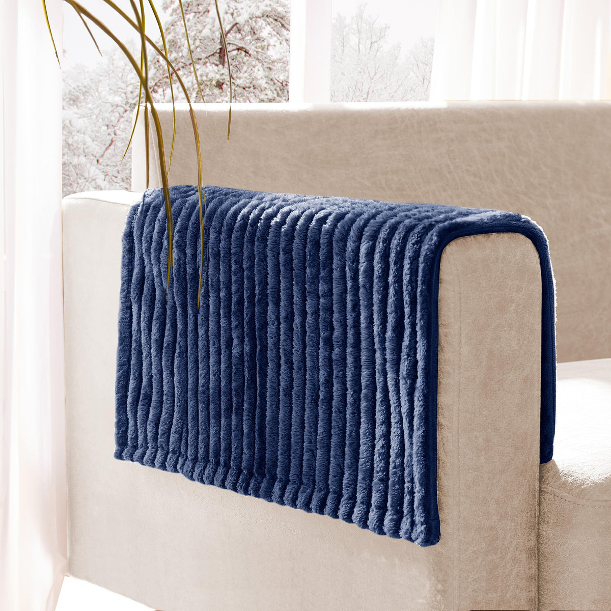 Dual Non-Slip Couch Cover for Dogs Waterproof, Fuzzy Soft Pet Couch Covers for Sofa 3 Cushion, Pet Friendly Soft Dog Bed Covers Sofa Cover Washable (Navy Blue, 33" x 75" 1 Pack)
