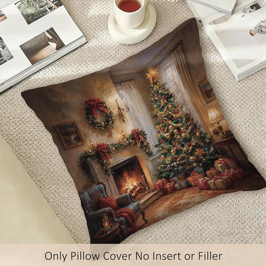 Vintage Christmas Tree Fireplace Throw Pillow Covers