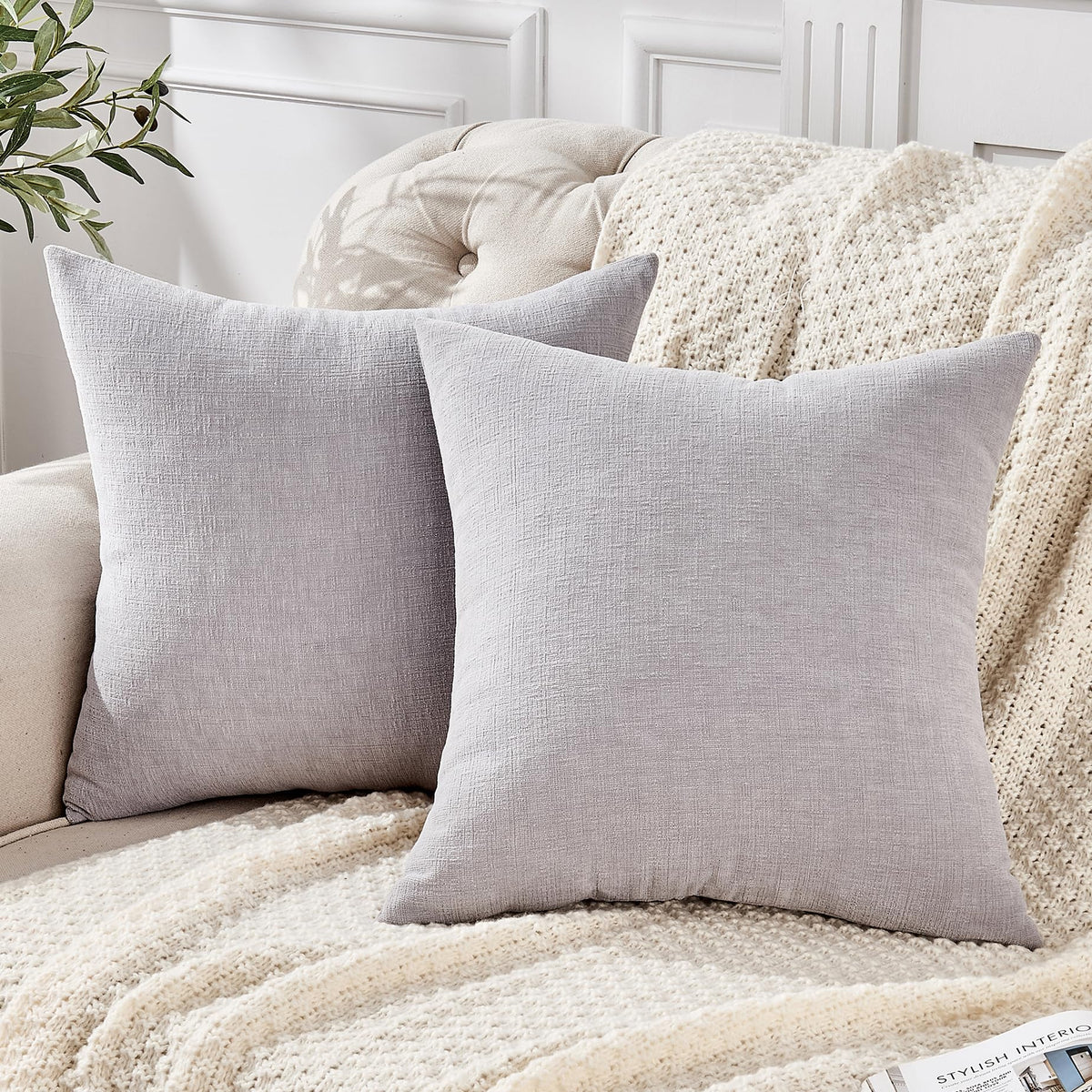 GAWAMAY Lumbar Support Pillow Decorative Rectangle Throw Pillow Covers 12"x20" Inch Set of 2, Soft Chenille Fall Pillowcase for Living Room Bedroom Sofa Couch Cushion Cover Grey 30x50cm (No Insert)
