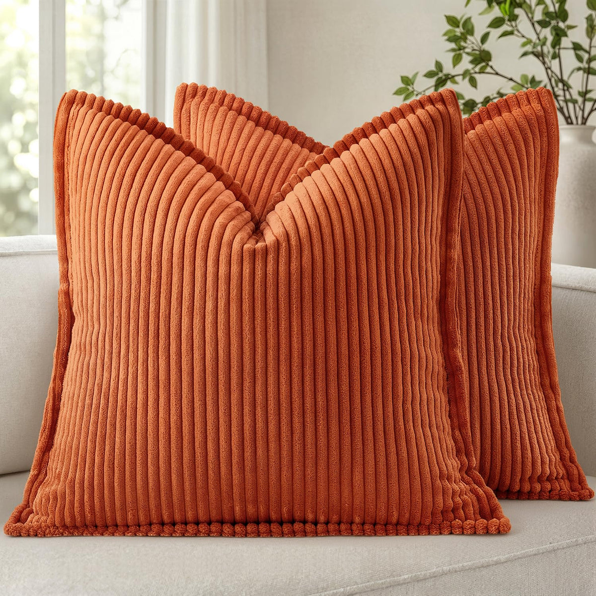 MIULEE Couch Pillow Covers 18x18 Cream White Textured Corduroy