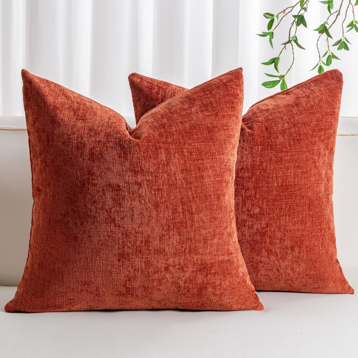 Pack of 2 Chenille Decorative Throw Pillow Covers 18x18 Inch Navy Blue