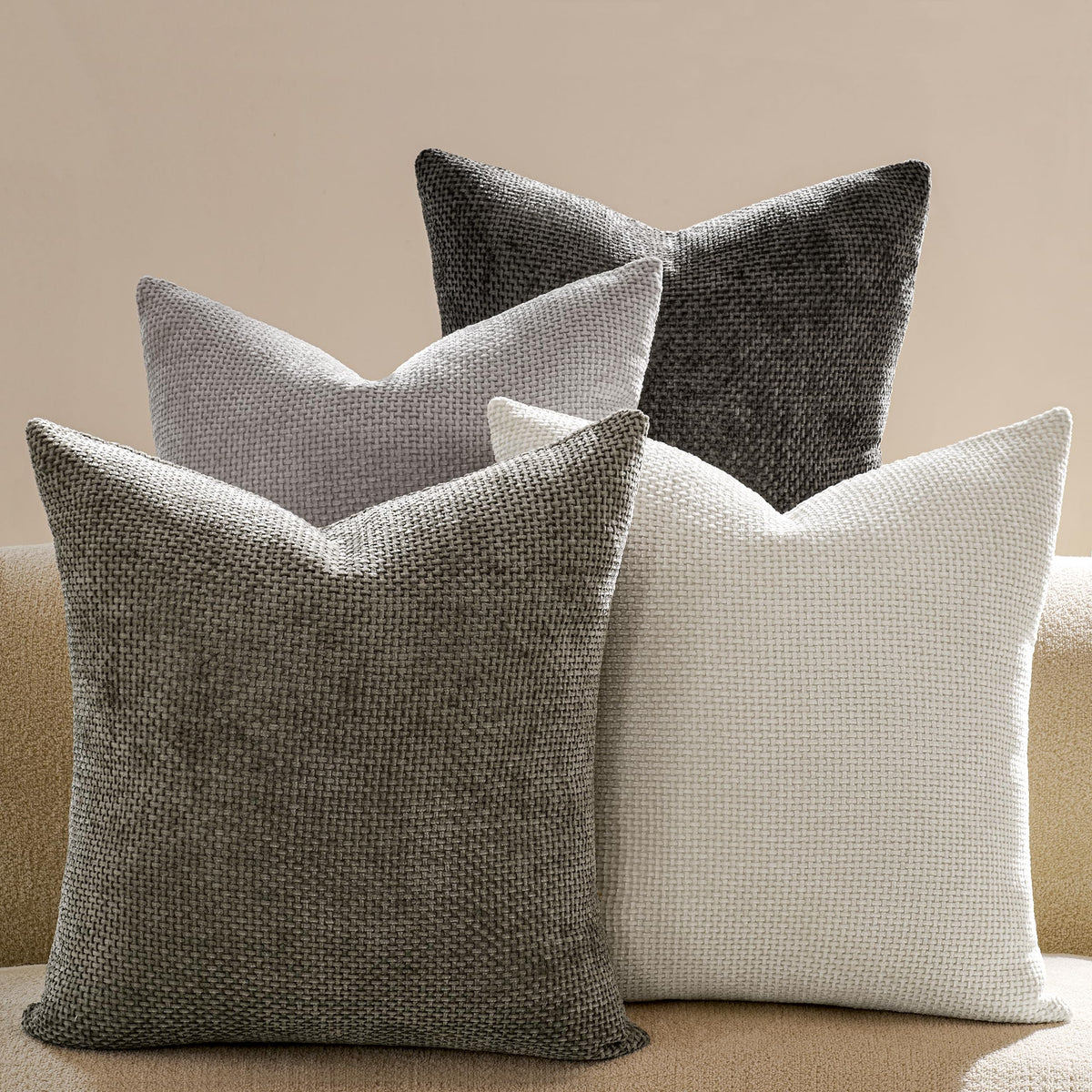 Throw Pillow Covers 18x18 Inch Pack of 4 Neutral Soft Decorative Chenille Pillow Covers Farmhouse Boho Couch Pillow Covers for Home Decor Sofa Bedroom Living Room Decor