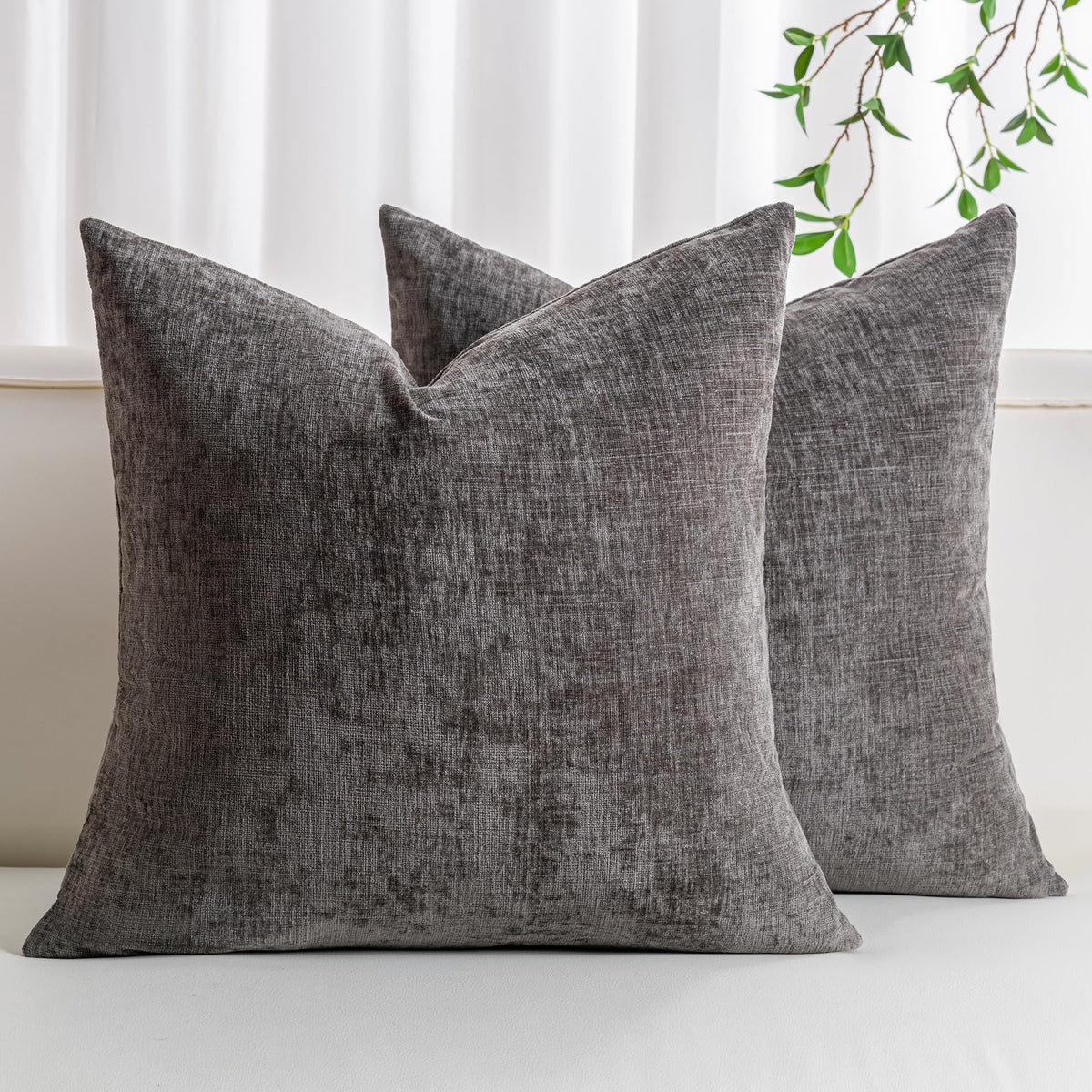 Pack of 2 Chenille Decorative Throw Pillow Covers 18x18 Inch Navy Blue