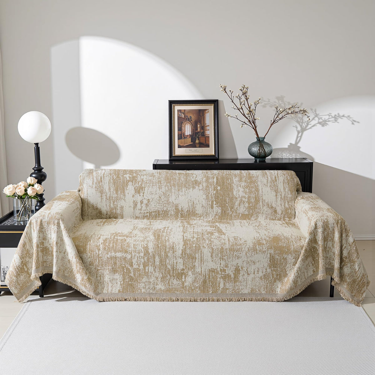 MEETSKY Couch Cover Sofa Covers Couch Covers for 3 Cushion Couch Sofa Pet Friendly, L Shaped Sectional Sofa Covers Washable Simply Put Sofa Throw Cover for Dogs, 91" x 134", Beige