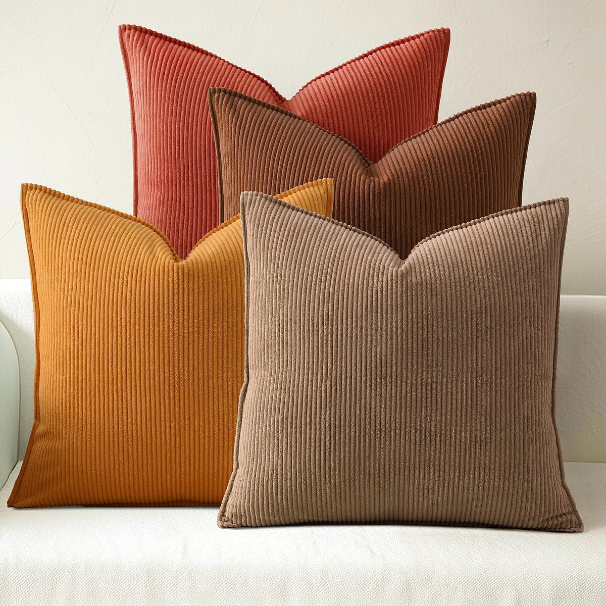 Pack of 4 Throw Pillow Covers Corduroy 18x18 Inch,Maillard Tones