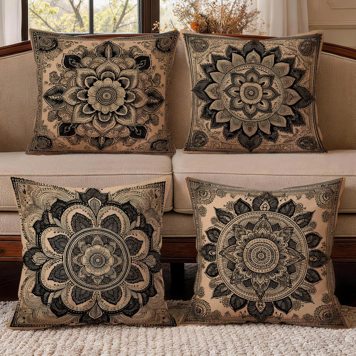 OBSEDE Rustic Neutral Boho Floral Throw Pillow Covers 18x18 Inch Set of 4