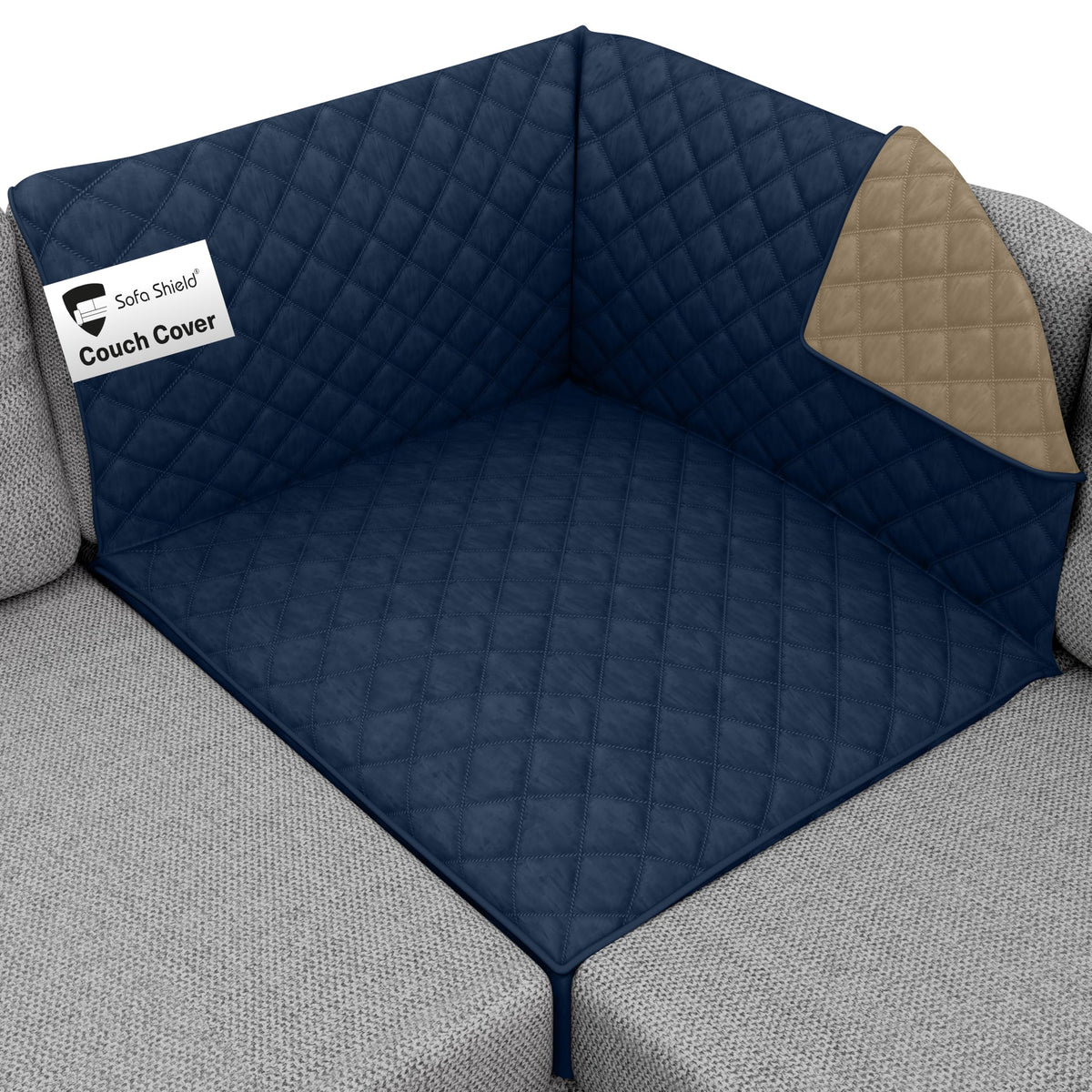 Sofa Shield® Couch Sofa Slip Cover for Dogs with Strap, Navy Sand