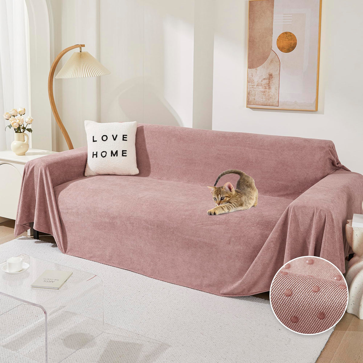MEETSKY Couch Cover for 2 Cushion Couch, Couch Covers for Dogs Washable Non Slip Cat Scratch Proof Sectional Love Seat Covers L Shaped Soft Couch Furniture Protector for Pets, 71" x 118", Grey