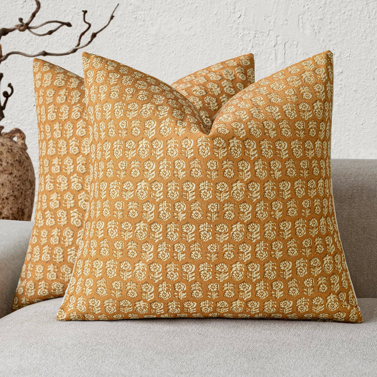Foindtower Decorative Floral Print Throw Pillow Covers 18×18 Inch,Tan Taupe