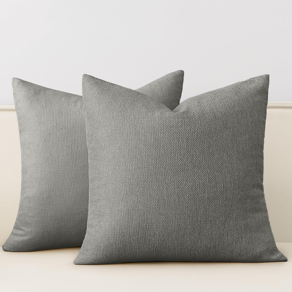 Natural Linen Look Throw Pillow Covers 18x18 Inch Set of 4, Textured Woven Decorative Pillow Covers, Neutral Square Cushion Covers for Couch Sofa Living Room Bedroom, Ivory Cream